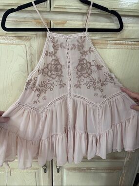 Women’s Blush Pink Embroidered Halter Blouse